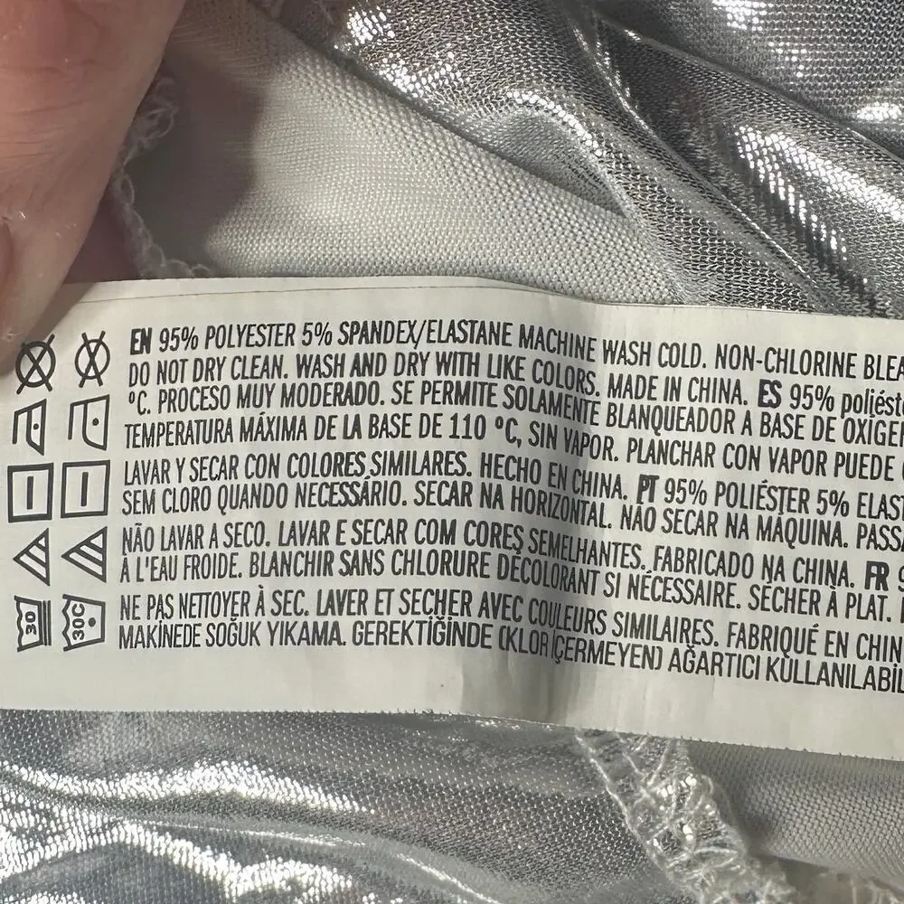 Y2K Silver Metallic Halter Cowl Neck Top Liquid Shine Going Out Party - Picture 14 of 14